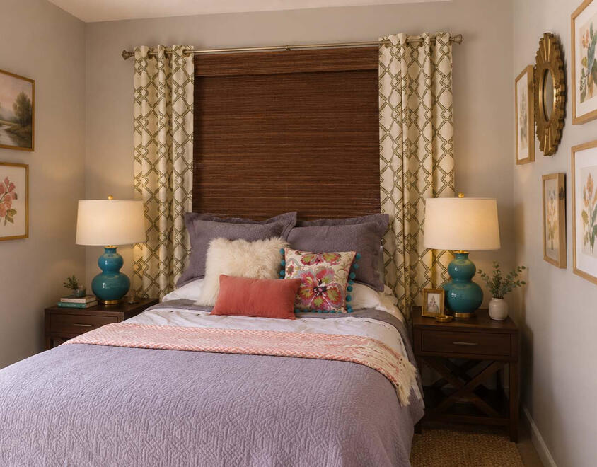 ECLECTIC COTTAGE CHIC— This compact retreat was a study in balancing budget, proportion, and functionality. The result is a cozy, playful cottage-inspired space that feels both welcoming and intentionally designed.
